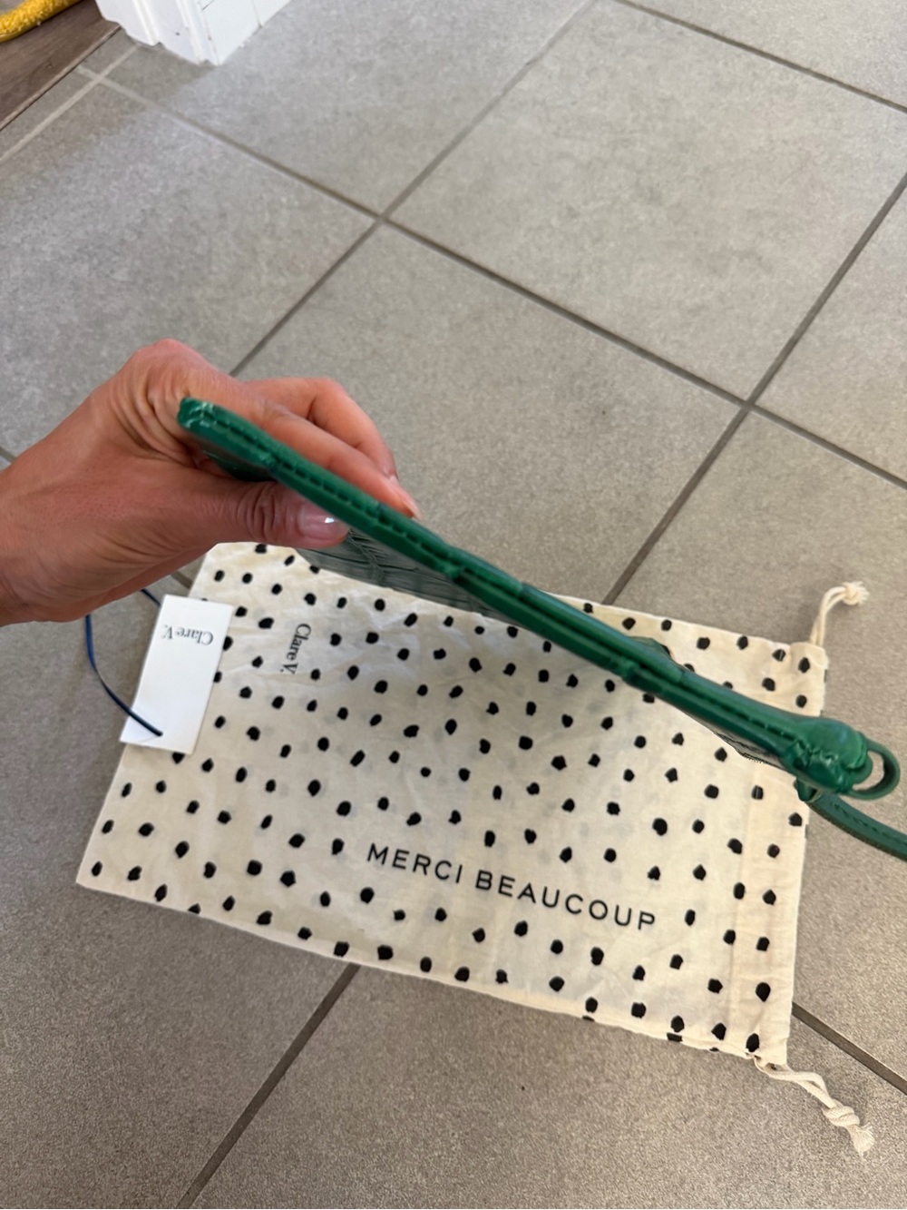 Clare V Green Croc-Embossed Leather Zip Pouch Clutch - Picture 4 of 5
